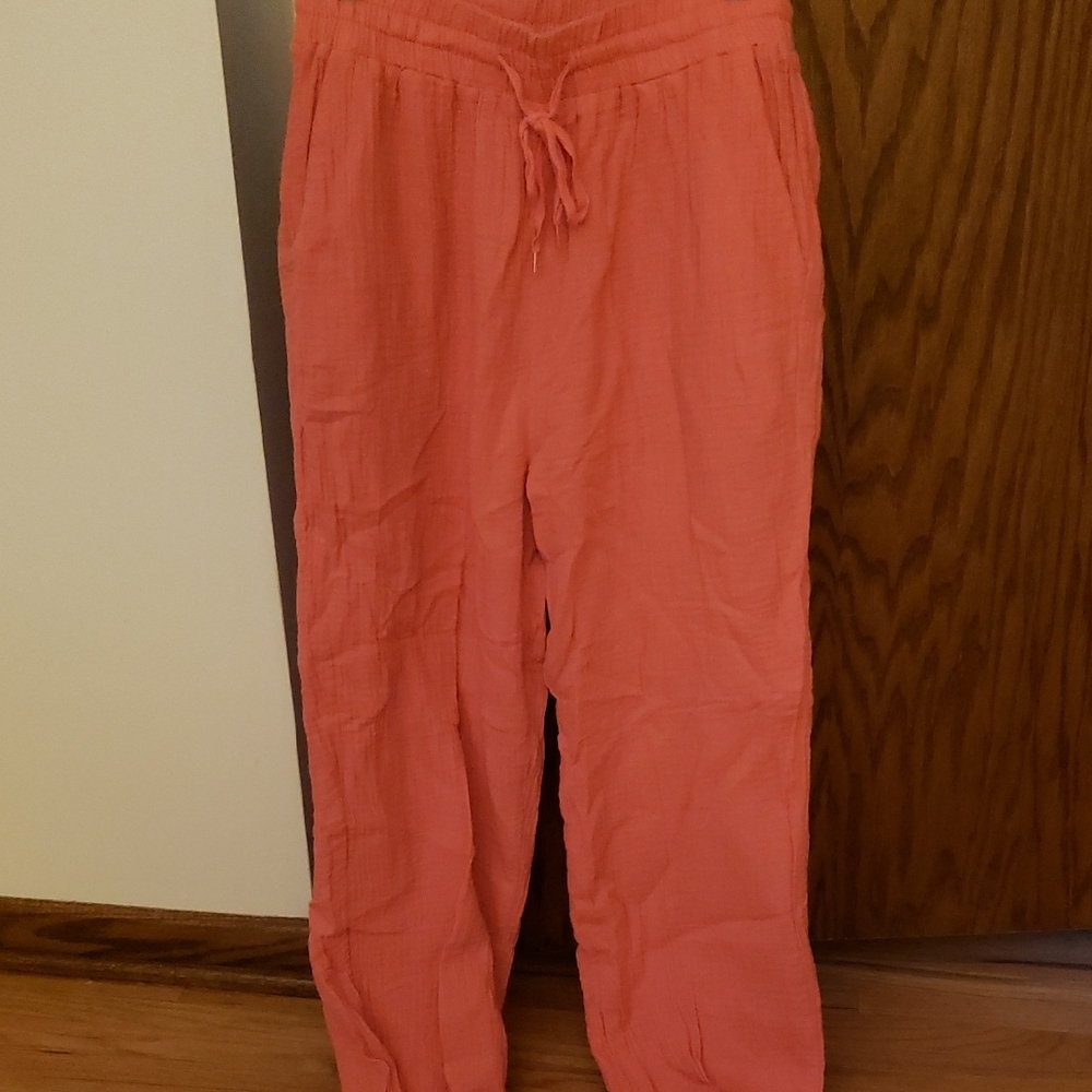Medium Coral Drawstring Pants With Pockets